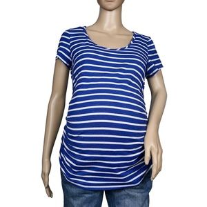 MD Blue and White Striped Side Bunched Shirt
